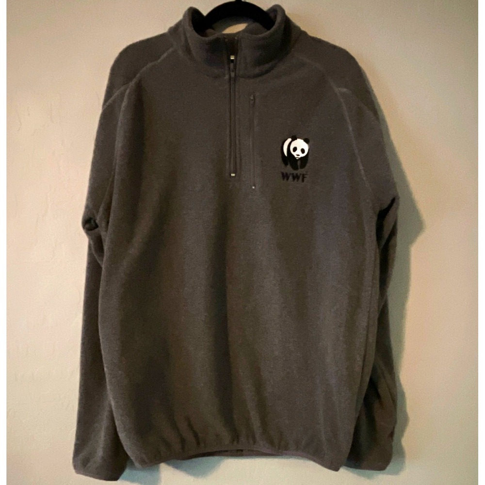 WWF Panda Logo 1/4 Zip Fleece Pullover Sweatshirt Gray Men's 2XL